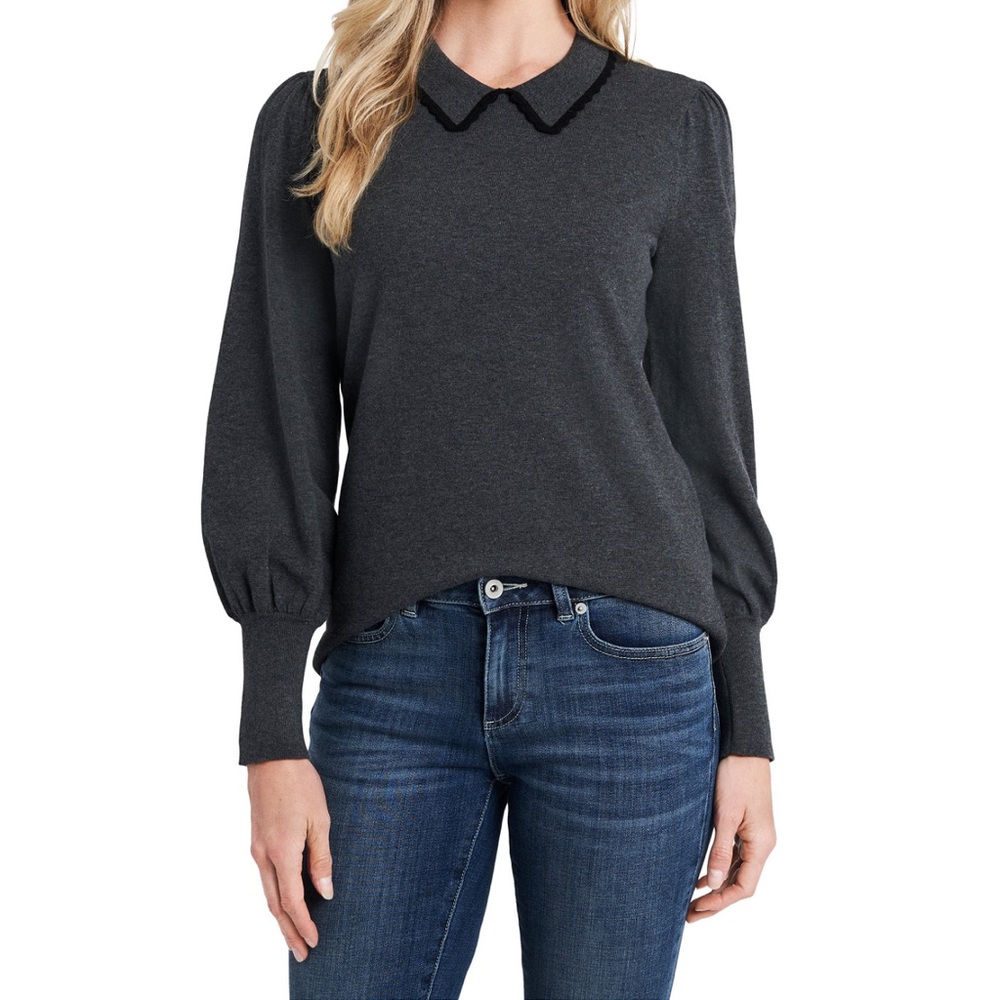 Women's Puff-Sleeve Collared Long Sleeve Sweater